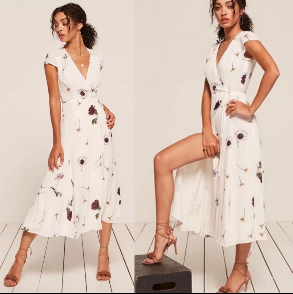 Reformation Carina White Floral Wrap Dress Size XS